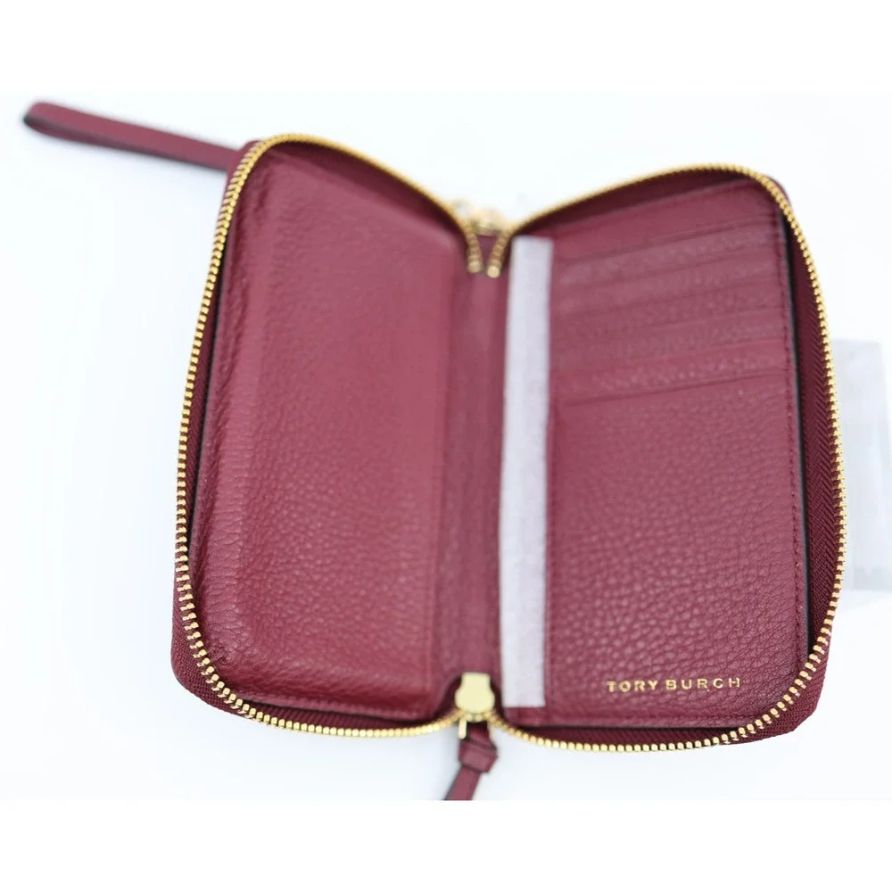 B5 NWoT TORY BURCH Harper Zip Continental Leather Wristlet Wallet Wine $175